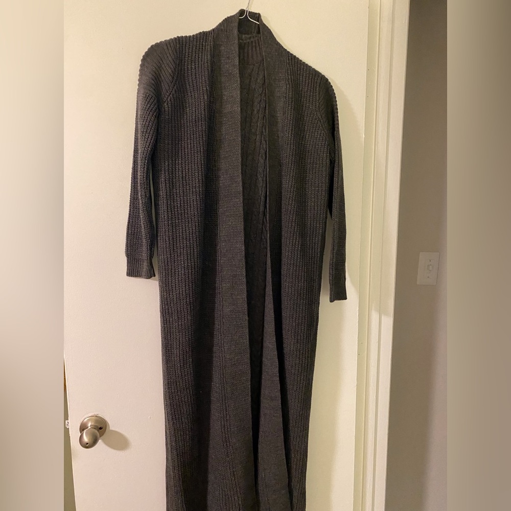 A 2 piece grey cable knit sweater dress  both sweaters are long sleeve